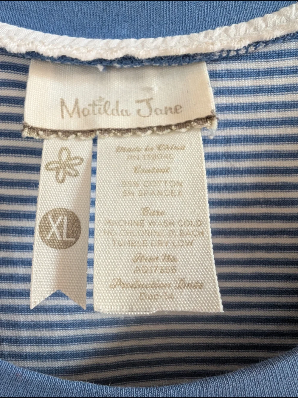 Matilda Jane Light Blue White Striped A-Line Cotton 3/4 Sleeve Dress